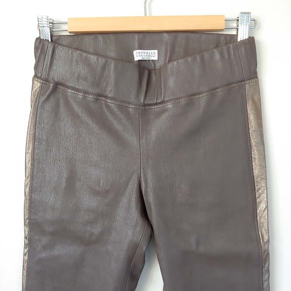 Brunello Cucinelli Leather Pants Side Stripe Espresso Green Size 2 - Picture 6 of 16